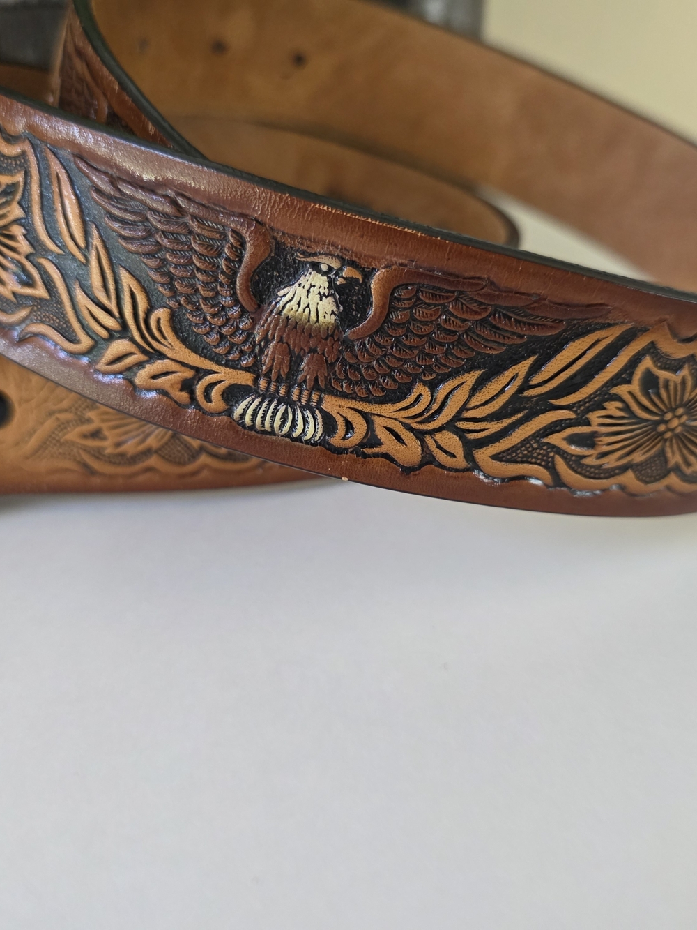 Vintage Tooled Leather American Eagle Belt USA Made Womens Size 36 Western - Picture 7 of 9